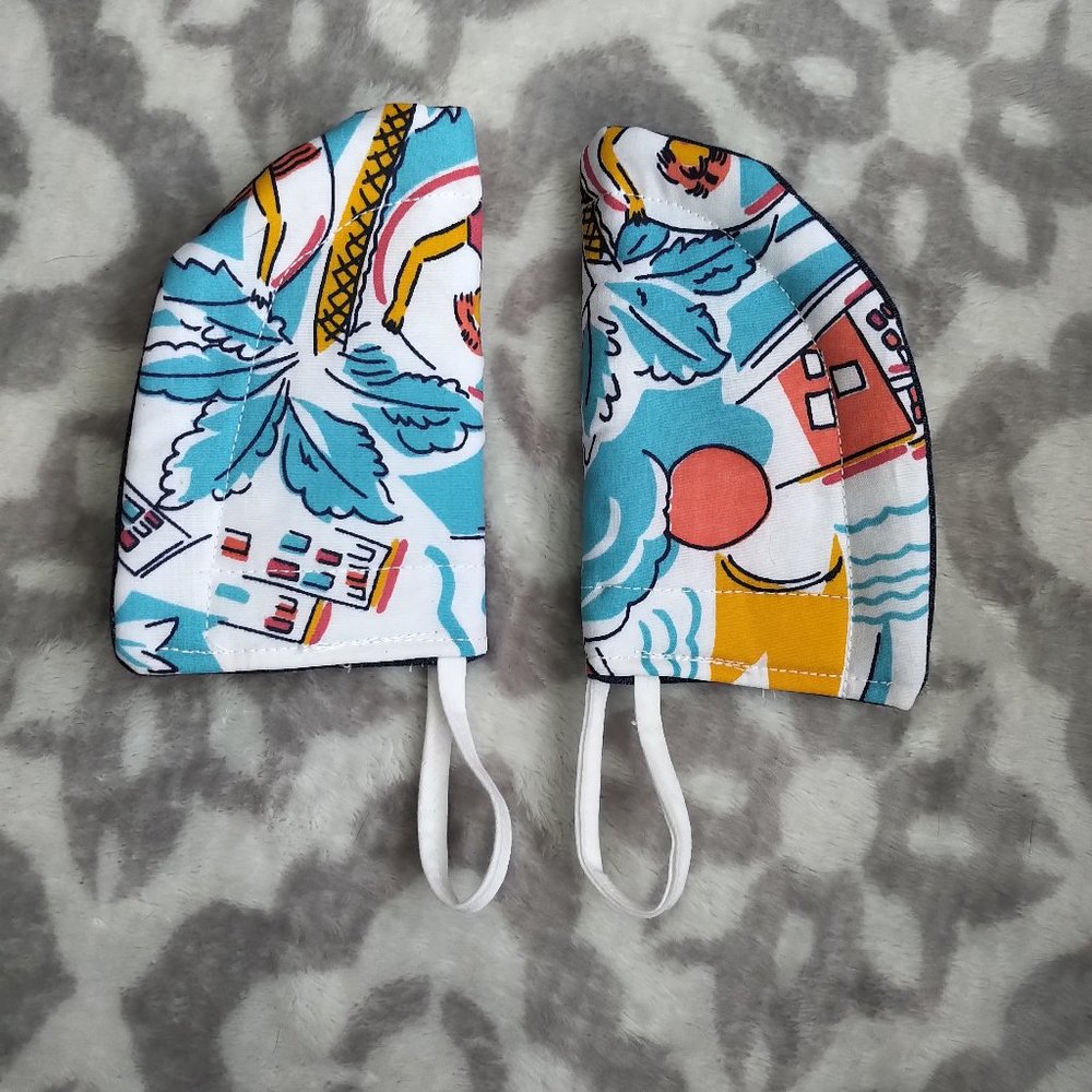 NWOT homemade pot holders beach seaside abstract denim lined